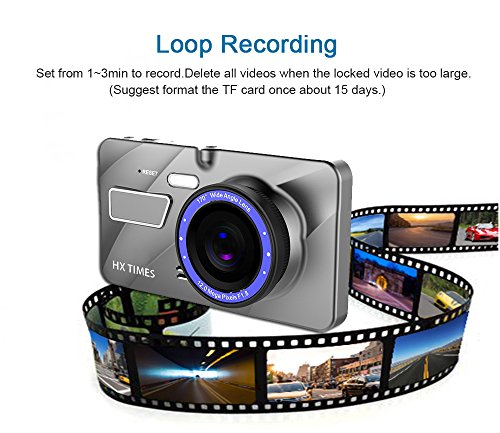 Dash Cam 4” LCD Screen Full HD 1080P 290 Wide Angle Dashboard Dual Camera Front and Rear Car DVR with Night Vision, WDR, G-Sensor, Loop Recording, Parking Monitor, Motion Detection