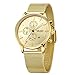 Mens Stainless Steel Calender Alloy Business Formal Quartz Wrist Watch for Man (Gold)
