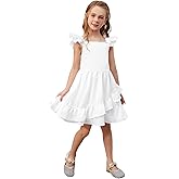 QPANCY Girls Summer Sleeveless Dress Kids Ruffle Sleeve Swing Casual Floral Dresses