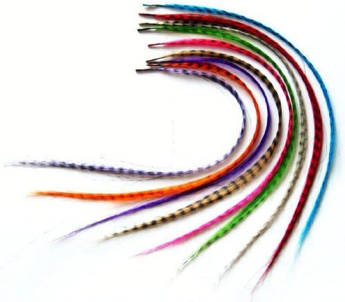 meilifang 18pcs Grizzly Synthetic Feather Hair Extensions with Beads by meilifang