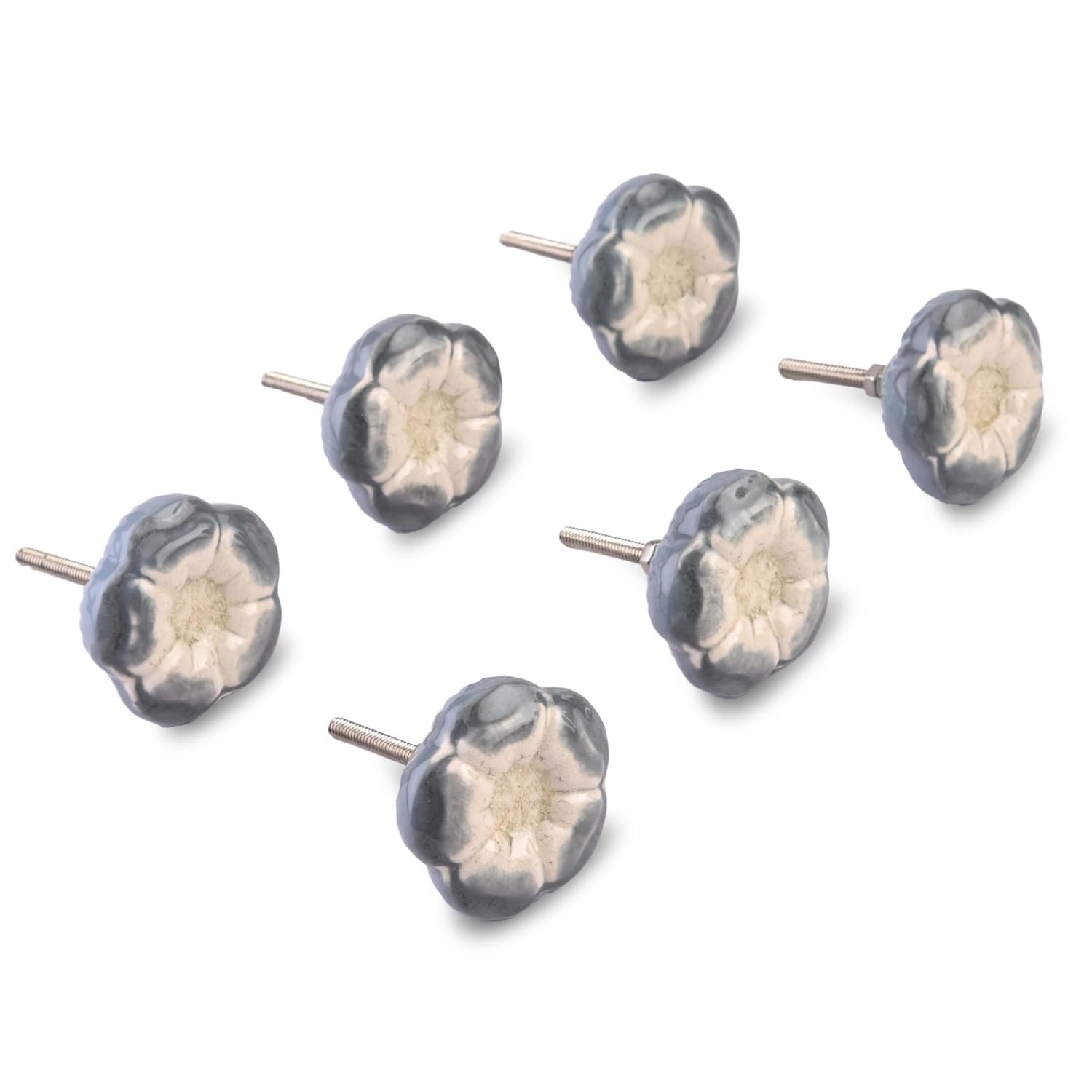 Perilla Home Set of 6 Azalea Grey Ceramic Knob Round Small Knobs Kitchen Cabinet Cupboard Glass Door Dressser Wardrobe and Drawers Pull Knob