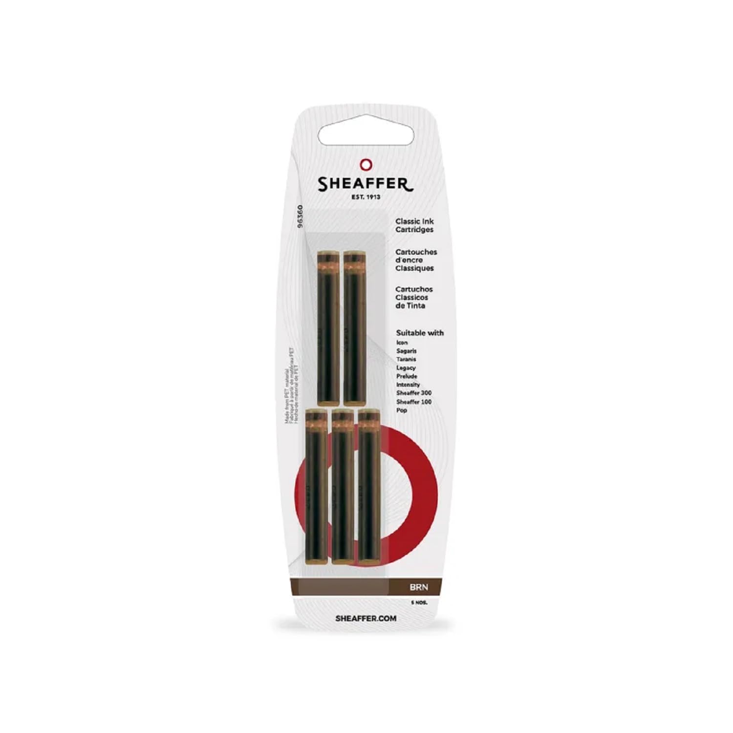 Sheaffer Skrip - Classic Fountain Pen Ink Cartridge, Pack of 5, Brown