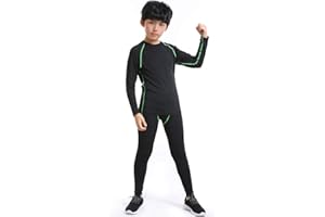 TERODACO Boys Thermal Underwear 2 PCS Athletic Base Layer Kids' Compression Shirts and Leggings Set