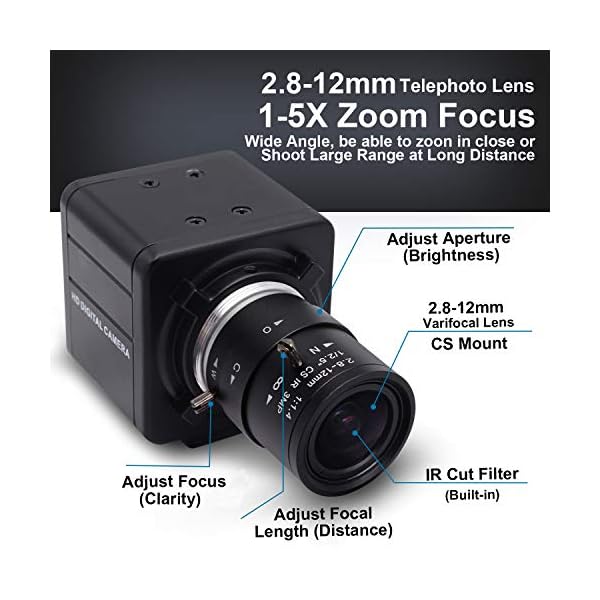 Svpro 4K Ultra HD Webcam 2.8-12mm Varifokalobjektiv USB Mini-Webkamera 3840x2160@30fps Optischer Zoom USB mit Kamera IMX317 Sensor Kamera, USB UVC Konferenz Webcam für Mac/Window/Linux – Bild 3