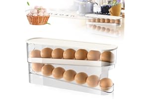 ROWPOZ 2025 New Egg Holder for Fridge, Egg Organizer for Refrigerator Automatic Scrolling Eggs Rack Holder Rolling Dispenser Stackable Container and Storage for Refrigerator with Lid