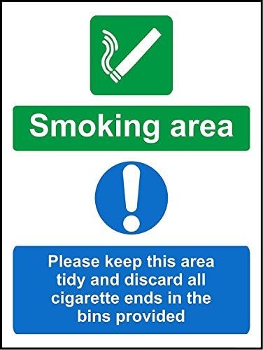 chengdar732 Smoking area Please keep this area tidy and discard all cigarette ends in the bins provided sign Pack of 8 Vinyl Sticker sign 300mm x 200mm