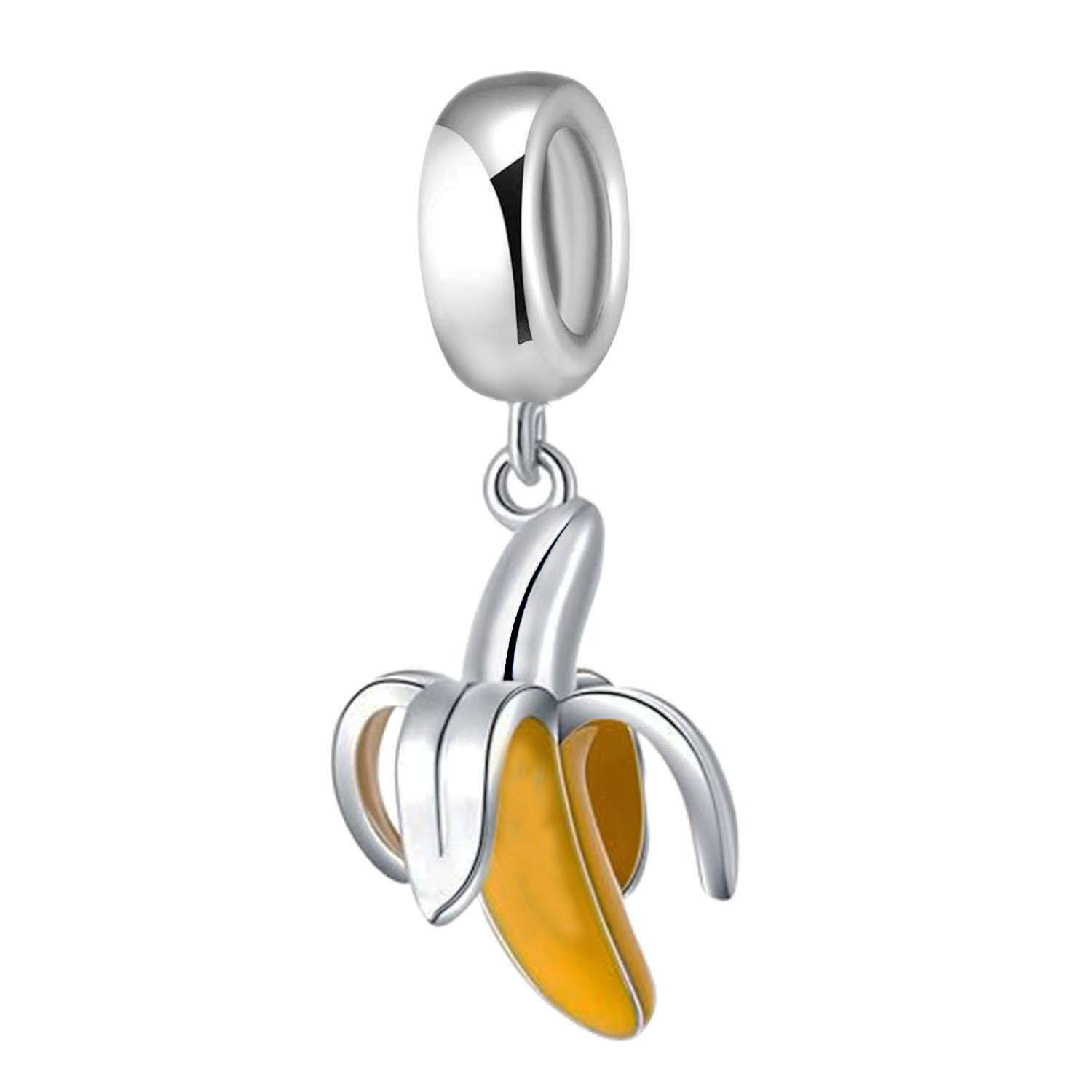 925 Sterling Silver Banana Charm Fruit Bead Love Pendant for Pandora Charm Bracelet