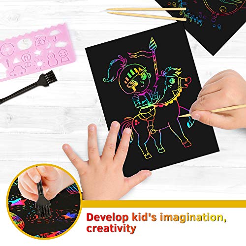 MayMoi Scratch Paper Art Set 60 Pcs Rainbow Magic Scratch Paper Crafts