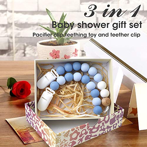 MCGMITT Pacifier Clip Boys, Silicone Binky Teether Holder BPA Free Teething Beads for Baby, 2 Pack Shower Gift Set (Blue) - Thumbnail 5