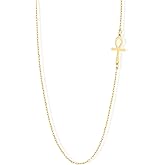 Gelin 14k Solid Gold Sideway Cross Necklace for Women