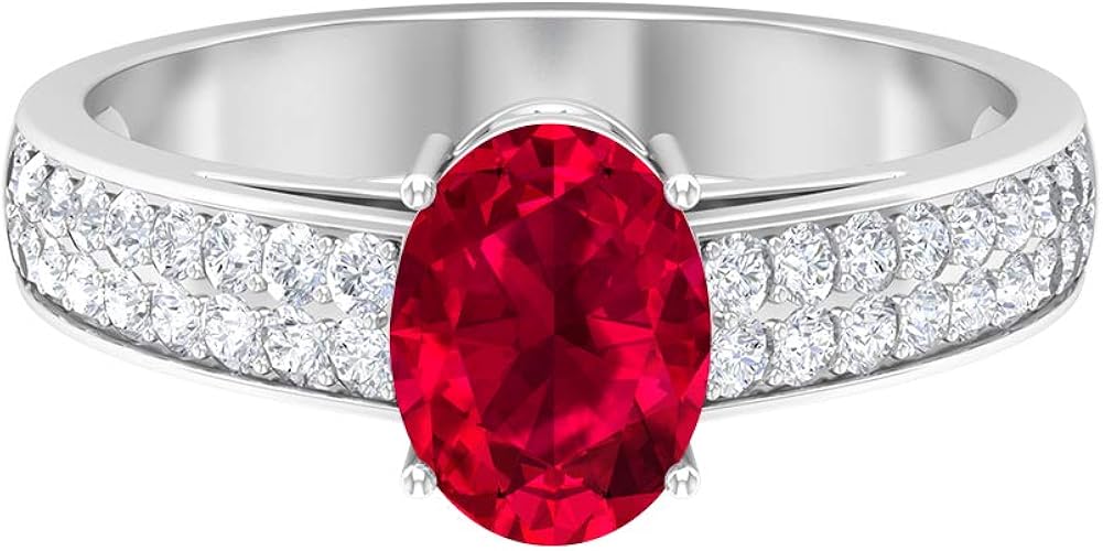 Amazon Rosec宝石 8x6mm オーバルカットルビーリング D Vssi モアッサナイトリングゴールドヴィンテージ婚約指輪 a品質 14k ホワイトゴールド Size 16 リング 通販