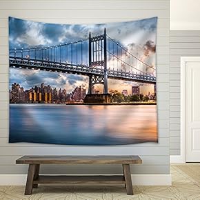 Robert F Kennedy Bridge Aka Triboro Bridge at Sunset, in Queens, New York - Fabric Wall Tapestry Home Decor - 51x60 inches