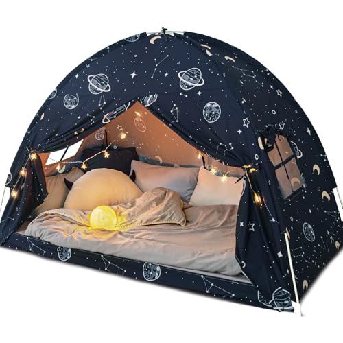 Bed Tent Twin, Space Play Canopy for Kids Toddler Boys, Bunk Canopy Tent for Toddler Bed, Galaxy Dome Playhouse Floor Portable Sleeping Tents Indoor for Girls Birthday, Christmas Toy House Gift