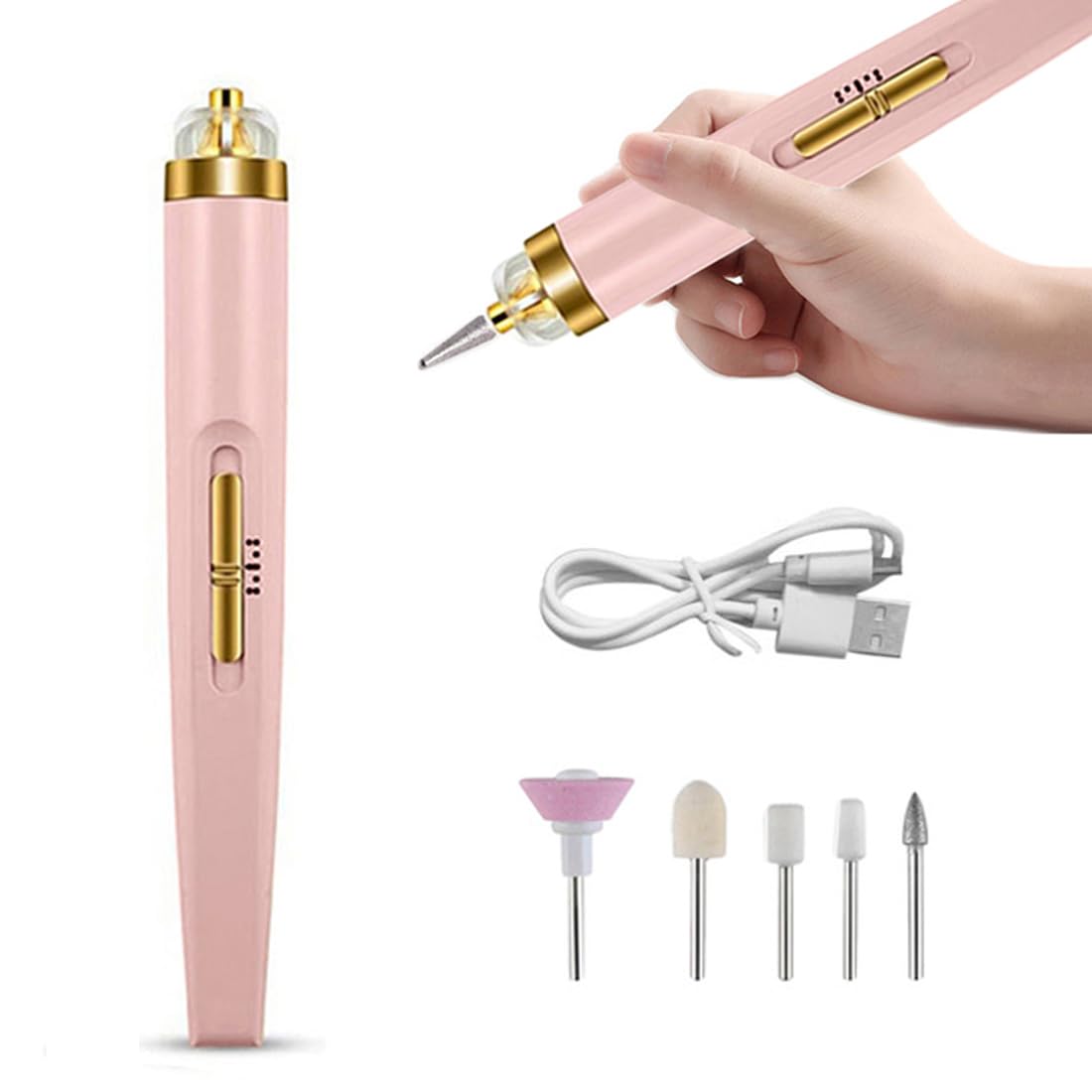 BODYA Electric Nail Drill Sander Set Nail Polishing Machine with Light 5 in 1 Nails Grinder Drill Portable Mini Manicure Art Pen Tools for Gel Removing