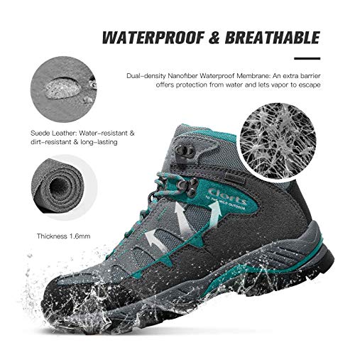 Clorts Women's Pioneer Hiking Boots Waterproof Suede Leather Lightweight Hiking Shoes Grey/Turquoise US Women Size 8.5 Medium Width