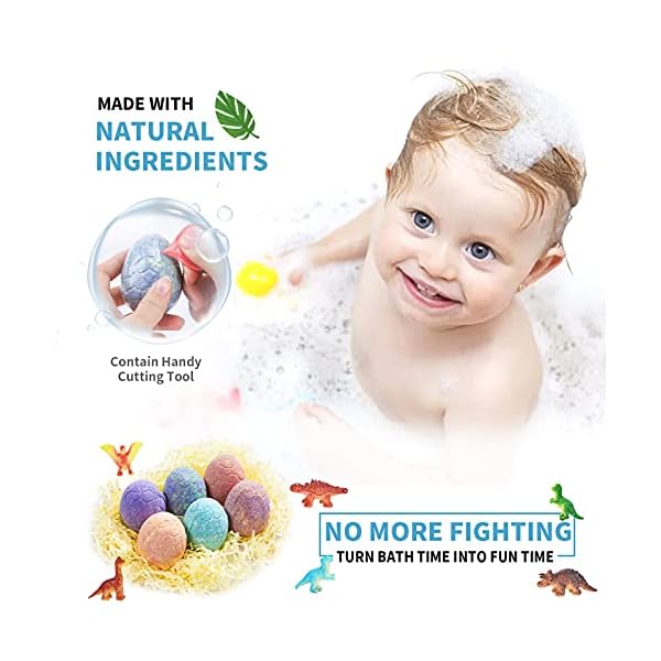 Kids-Bath-Bombs-Venares-Children-Bath-Bombs-with-Surprise-Toys-Inside-Dinosaur-Toys-Gift-Blind-Box-Handmade-Organic-Natural-Fizzy-Bath-Bombs-for-Kids Kid Bath Bombs, Venares Dinosaur Bath Bombs for Kids, 6 x 80G Handmade Organic Natural Fizzy Kids Bath Bombs with Toy…