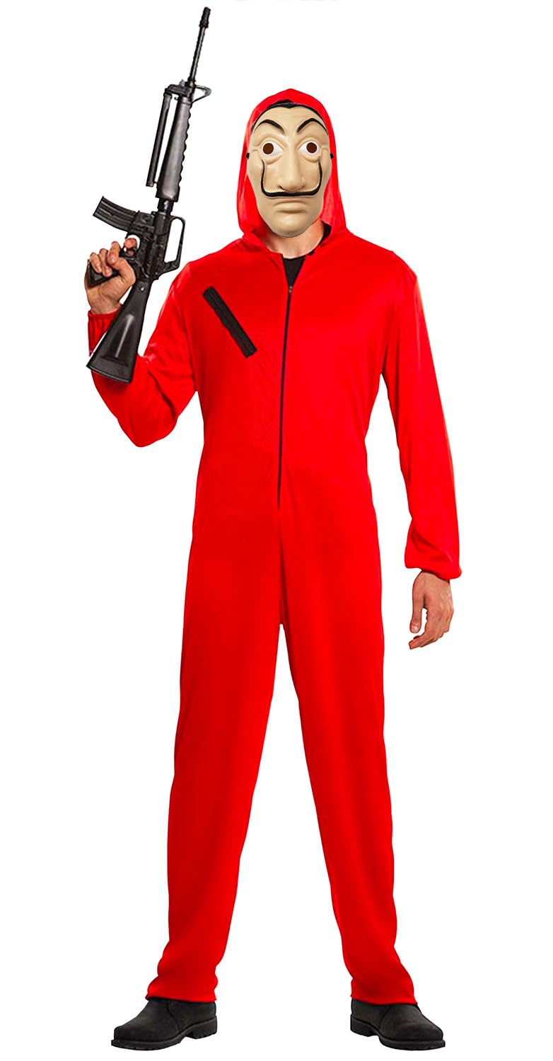 Money Heist Complete Costume Kit | Adult Red Hooded Jumpsuit (170-180 cm) + Official Dali Mask | Evening Party | Thief | OriginalCup®