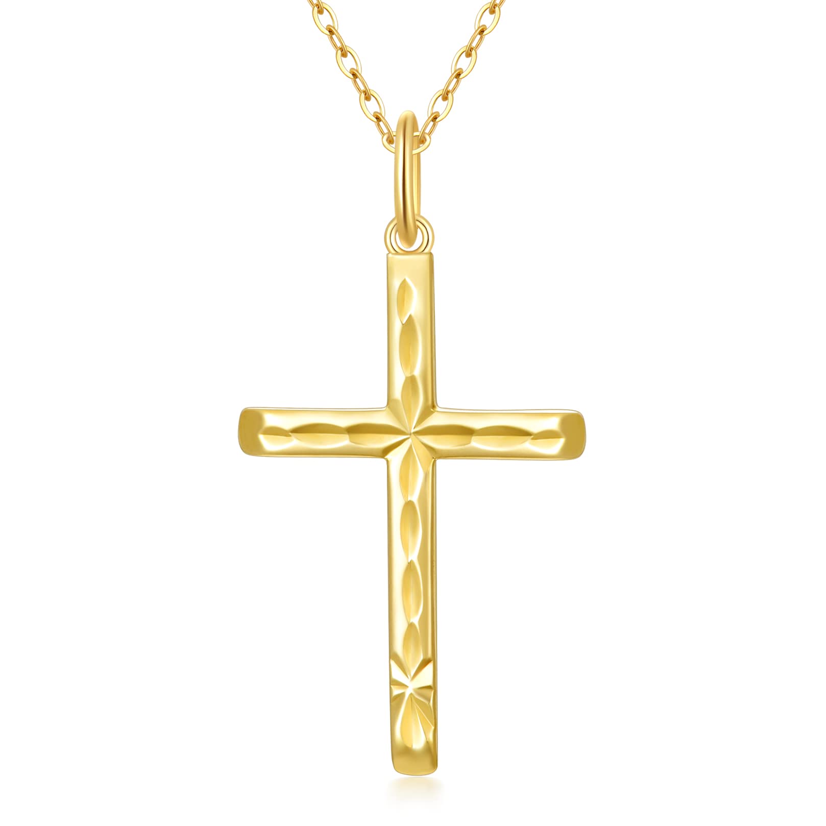 SISGEM 9 ct Gold Cross Necklace, Solid Yellow Gold Diamond Cut Pendant Necklace, for Women Girls Ladies Mum Sisters, 16"+1"+1"