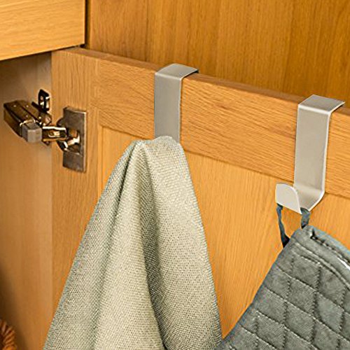 Over the Door Hook - Free Moving Adjustable Storage Organizer Rack for Hand Towel,Coat,Hat,Clothes,Hanger,Kraft Paper Bags,Towel Coat Rack Hats - Silver (5 Pack)