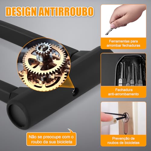 Cadeado para Bicicleta e Moto, Grosso Tranca Anti Furto com 3 Chaves, Cabo Bike Moto Bicicleta para Estepe, Cadeado com Antifurto, Trava Antifurto U Lock