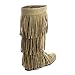 Refresh JOLIN-02 Women's Fringe Moccasin Flat Heel Zipper Under Knee High Boots