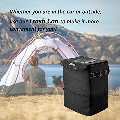 BOLTLINK Car Trash Can with Lid, Car Trash Bag Hanging for Headrest with 3 Storage Pockets, Portable Car Accessories Organizer for Women, with Leak-Proof Vinyl Inside Lining