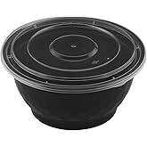TIYA Food Bowls - Black Plastic To-Go Containers - Reusable, Microwavable, Dishwasher Safe - Leak-Resistant for Soups & Meal Prep (42 oz Bulk 120 Pack with Clear Lids) - BPA-Free