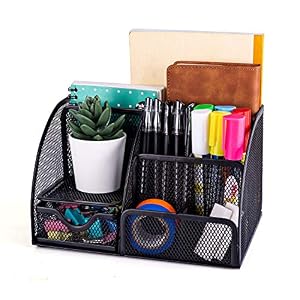 MDHAND Office Desk Organizer and Accessories, Mesh Desk Organizer with 6 Compartments + Drawer