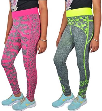 Golazo Girl's Stretchable High Waist Compression Yoga Fitness Tummy tuck Sports And Gym Running Pant/Leggings for Womens free Size fits 28 To 36 Waist Combo of 2 leggings