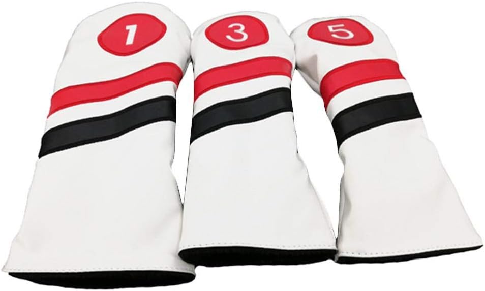 3PCS Retro Golf Headcovers White Red and Black Vintage Leather Style 1