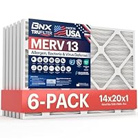 BNX TruFilter 14x20x1 Air Filter MERV 13 (6-Pack) - MADE IN USA - Electrostatic Pleated Air Conditioner HVAC AC Furnace Filters for Allergies, Pollen, Mold, Bacteria, Smoke, Allergen, MPR 1900 FPR 10
