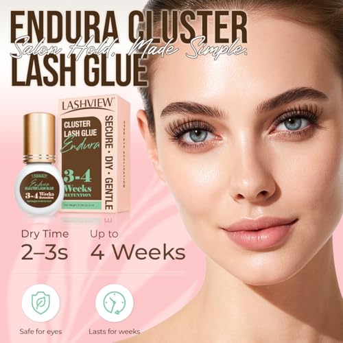 LASHVIEW Lash Cluster Glue Strong Hold, 3-4 Weeks Long-Lasting, Waterproof & Low Irritation, 2-3 Sec Drying Time, for Beginners & Professional Use(5ml)