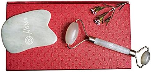 Jade Roller &amp; Gua Sha Scraper Set Massage Tool – Body &amp; Face – Natural Anti-aging Facial Roller Wrinkle Treatment &amp; Healing Therapy - Rejuvenate Skin – Gift Box by Heiwa
