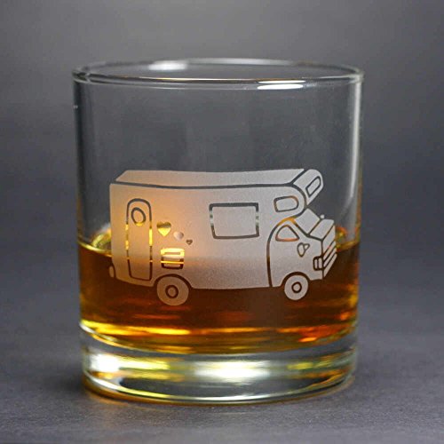 RV CAMPER VAN Lowball Glasses set of 2 - Dishwasher-safe etched whiskey glass