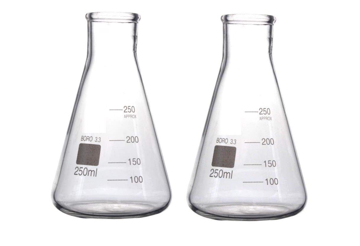 Rocwing - Borosilicate 3.3 Glass Graduated Conical Erlenmeyer Flask for Laboratory (250ml, 2 in a pack)