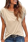 Cutiefox Women's Summer Tassel Short Sleeve T Shirt Tops Blouse
