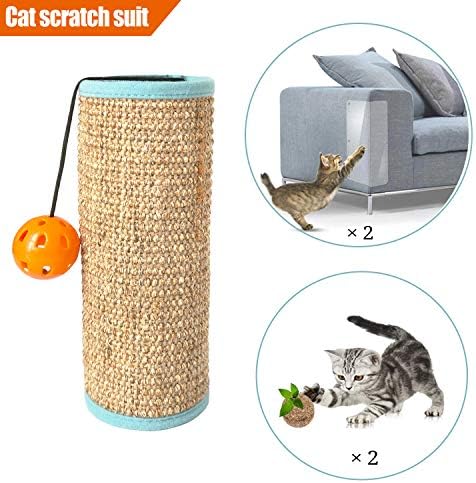 AIPINYUE Cat Scratch Furniture Protector，4-Piece Set，Sisal Cat Scratching Mat and Cat Scratch Guards and Catnip Ball，Triple Protection Sofa