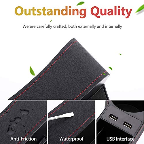 Car Seat Gap Organizer, Multifunctional with Dual USB Charging, Cup Holder, Leather Storage Box, Universal Fit - Thumbnail 3