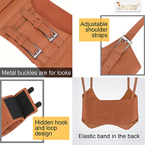 JASGOOD Women Fashion Faux Leather Waist Belts Steampunk Underbust Black Corset for Dress Set of 2(Black+Brown,Fit Waist Size 27\