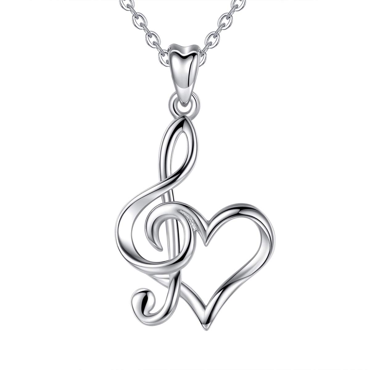 CELESTIA Sterling Silver Musical Note Heart Necklace, Gift for Music Teachers Conservatory College Girls Music Majors Musicians Music Lovers