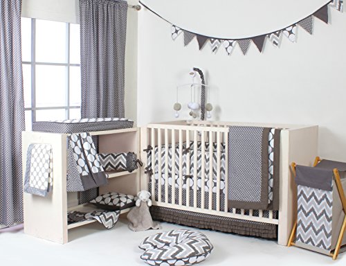 Bacati Mix and Match Ruffled Bottom Dots Crib Skirt, Grey