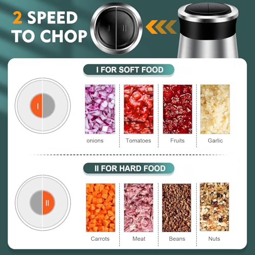 SKY-TOUCH Food Chopper & Mincer,300W Glass Grinder Chopper,2 Speed,4 Detachable Stainless Steel Blade,for Precision, Ice Crushing, Mincing，Anti Slip Ring