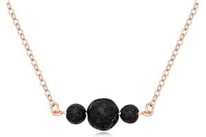 MANZHEN 3 Round Black Lava Rock Stone Necklace for Essential Oil Diffuser Natural Jewelry