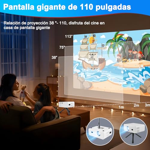 Proyector Portátil Actualizado, Proyectores WiFi Incorporado Sistema 11.0 Mini Proyector Soporte 4K, Bluetooth 5.2 Proyectores con Trípode 2.4G/5G, WiFi 6, Compatible iOS y Android Móvil /PC/PS4/PS5