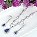 EVER FAITH Crystal CZ Bridal Eye-Shaped Tear Drop Pendant Jewelry Set Sapphire Color Silver-Tone