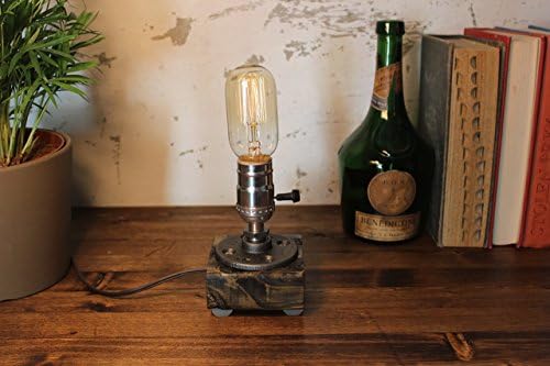Industrial Steampunk table pipe lamp with Radio Edison bulb and Weathered wood base