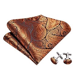 YOHOWA Men Self Tied Bow Tie Orange Black Paisley