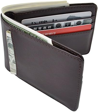 Mens Front Pocket Wallets Bifold RFID Genuine Leather Wallet ID Window Card Holder (Brown)