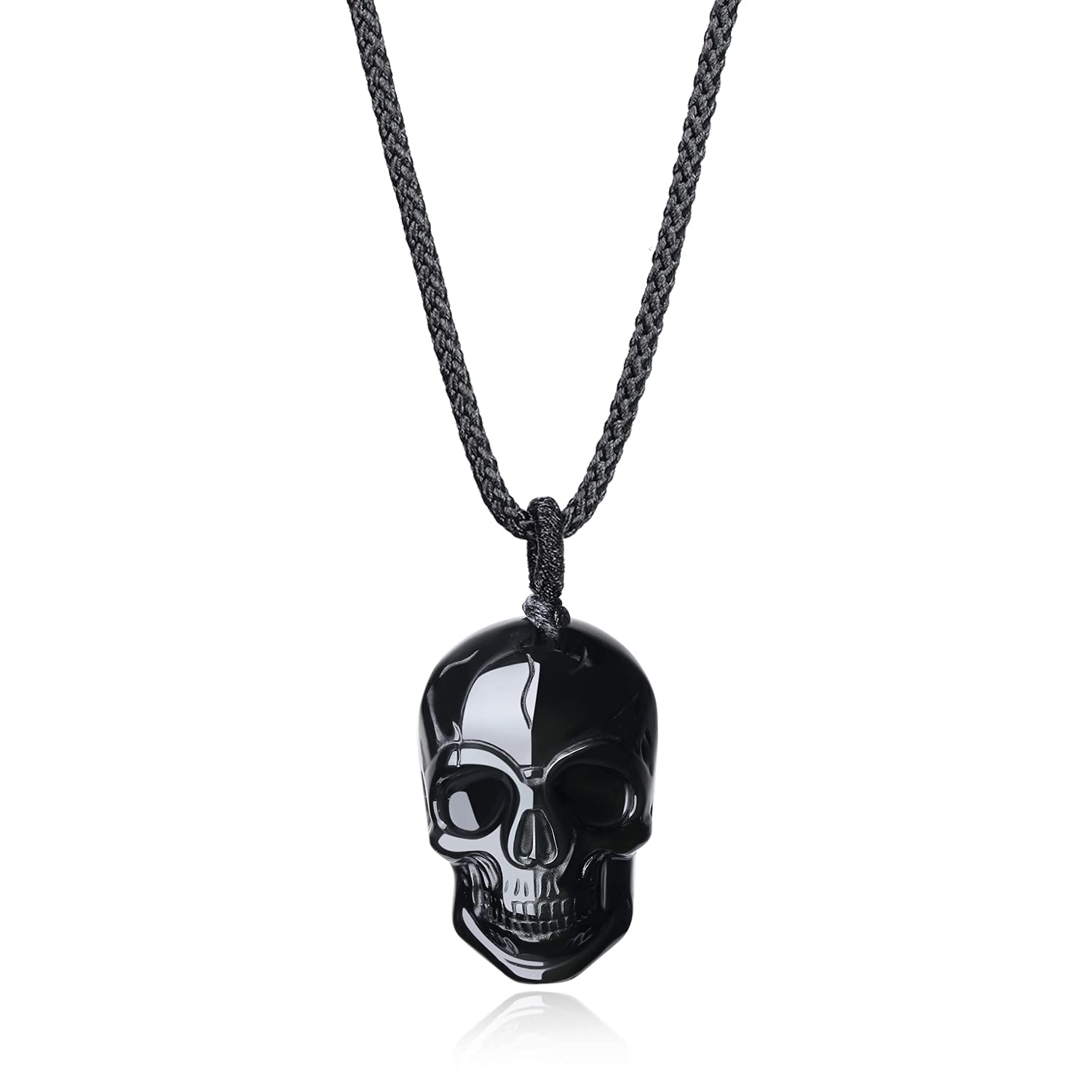 COAI Adjustable Nylon Cord Skull Obsidian Black Stone Necklace โ image 1