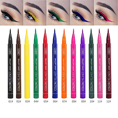 Neon Liquid Eyeliners, QIBEST Matte Bright Colorful Eyeliner Set 12 Colors Waterproof High Pigment S - //coolthings.us